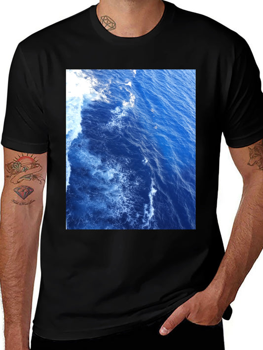 Ocean Waves Graphic Tee - Black Cotton T-Shirt