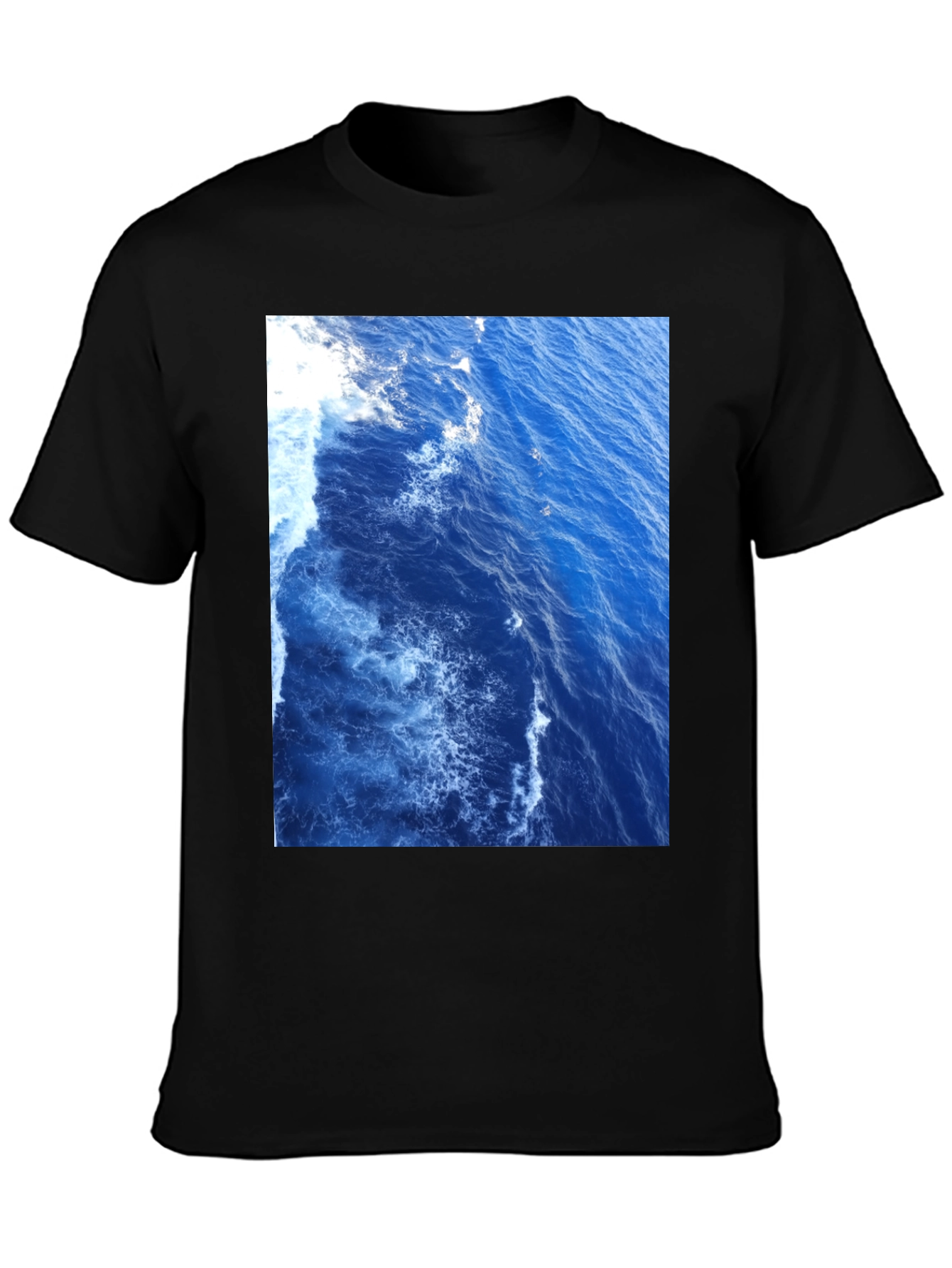 Ocean Waves Graphic Tee - Black Cotton T-Shirt