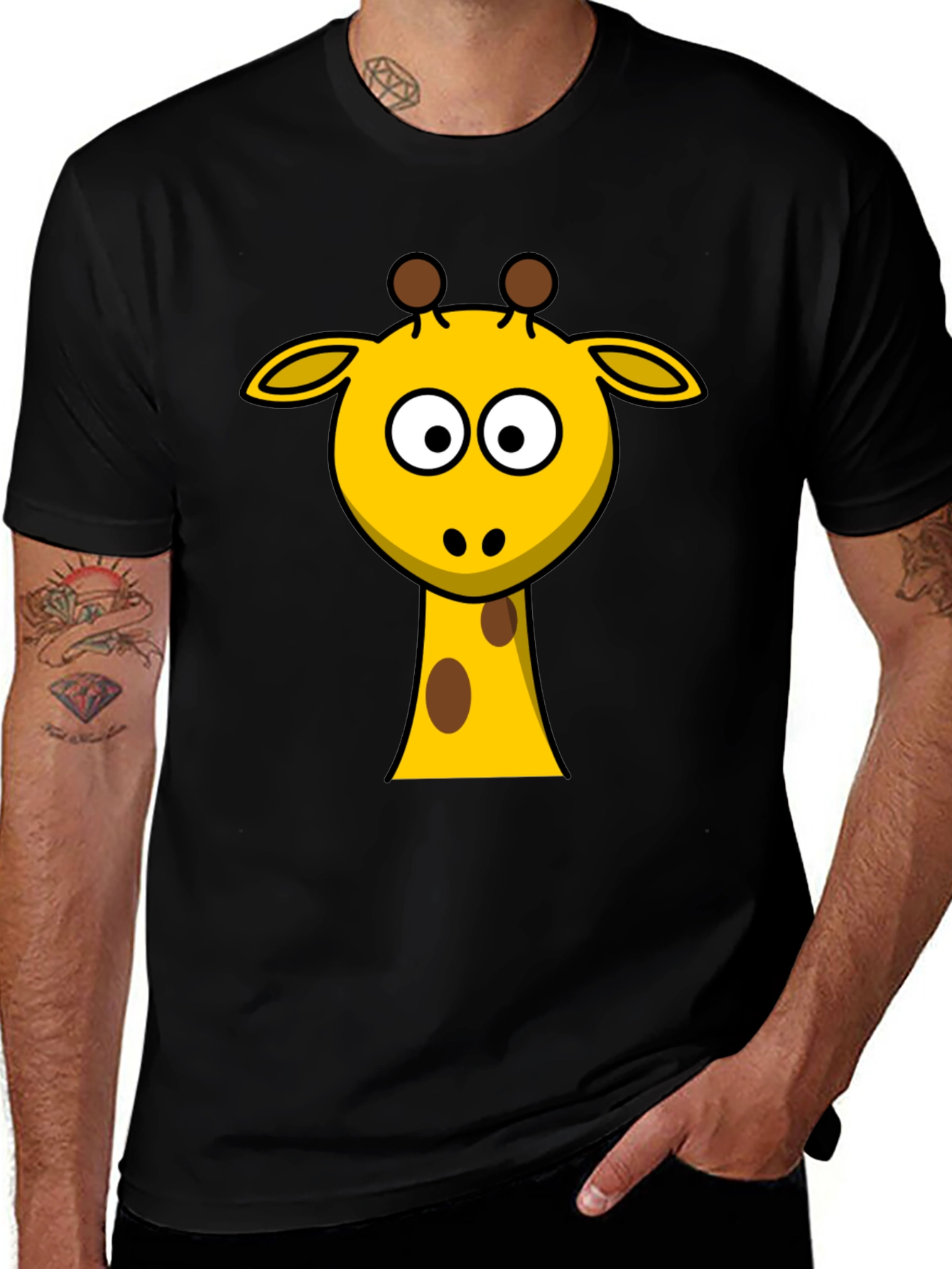 Giraffe Cartoon Black T-shirt