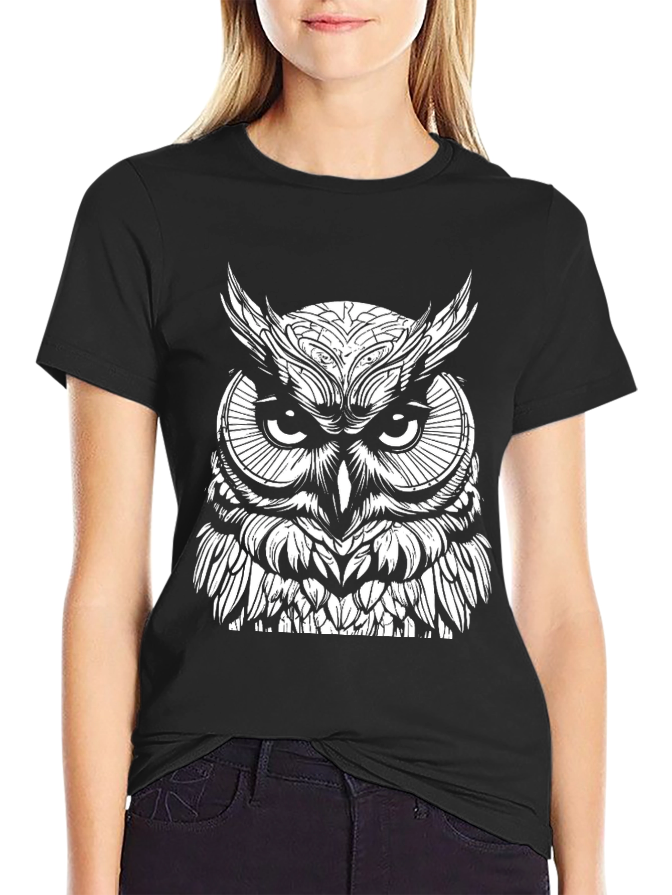 Owl Graphic Print Black T-Shirt for Men