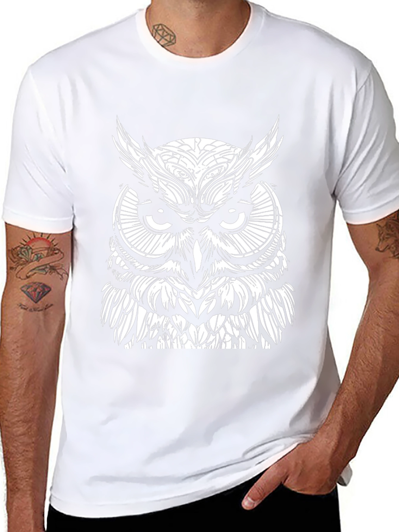 Owl Graphic Print Black T-Shirt for Men