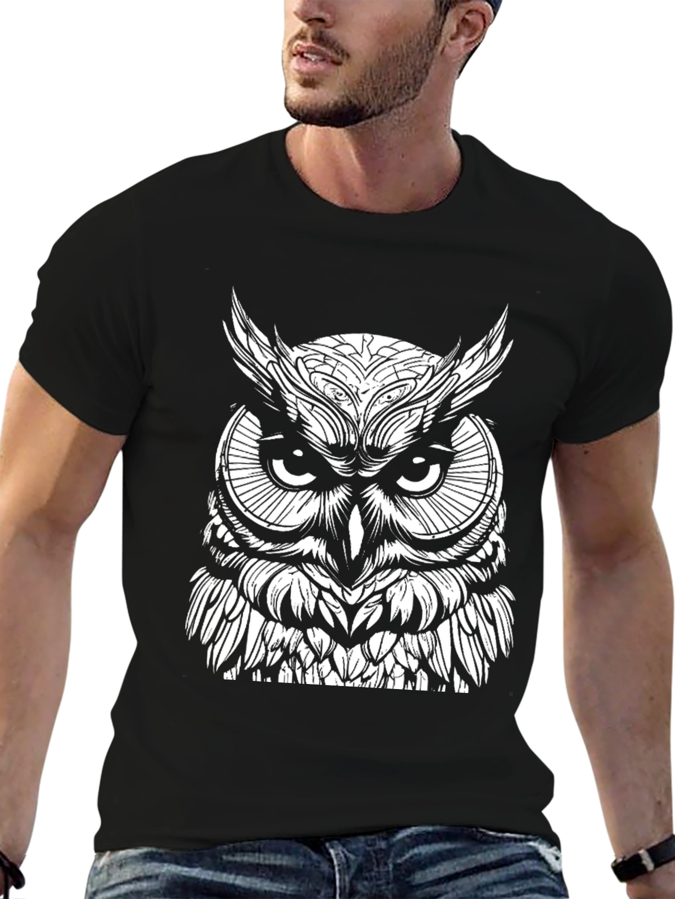 Owl Graphic Print Black T-Shirt for Men