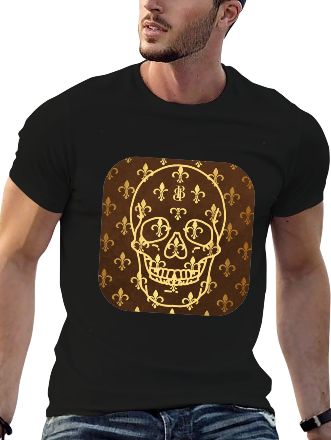 Skull Fleur-de-lis Graphic T-Shirt - Mens Black Tee
