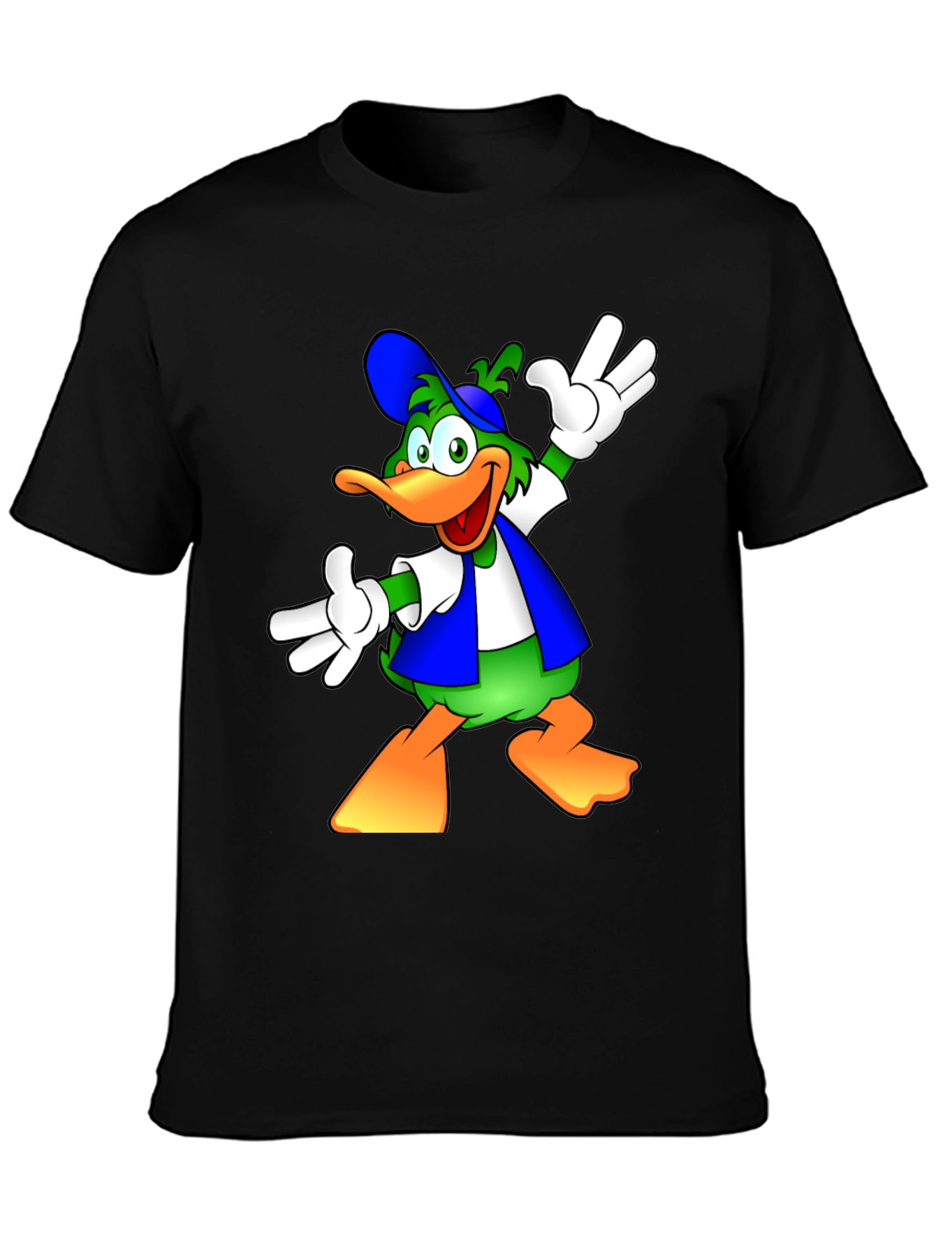 Cartoon Duck Graphic Black T-Shirt