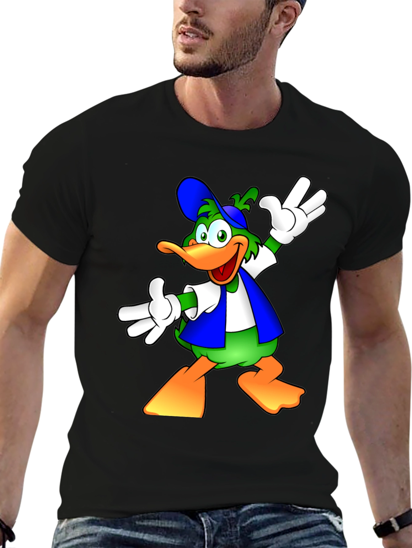 Cartoon Duck Graphic Black T-Shirt