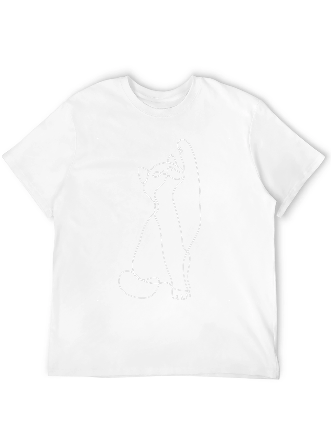 Minimalist Cat Line Art Black T-Shirt