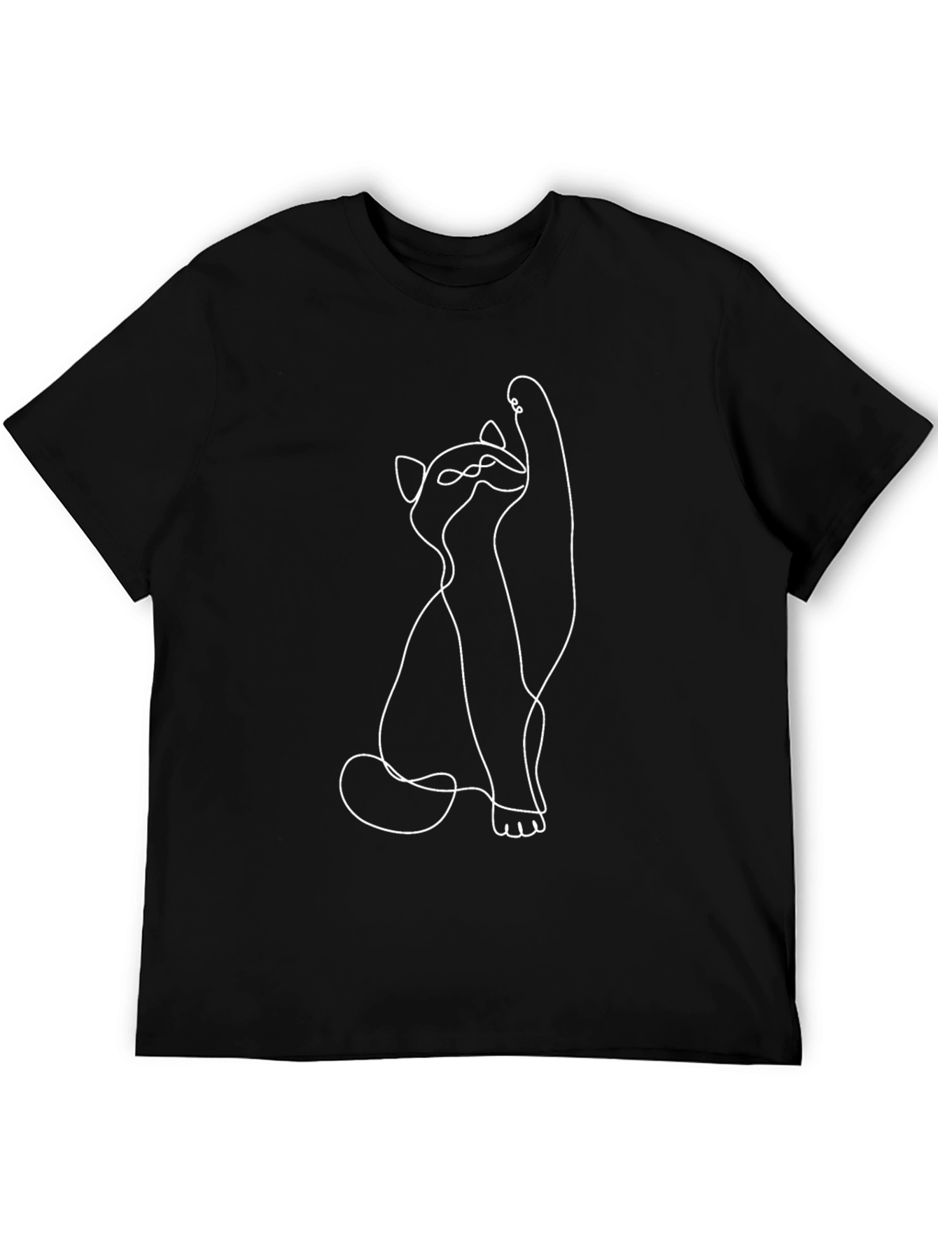 Minimalist Cat Line Art Black T-Shirt