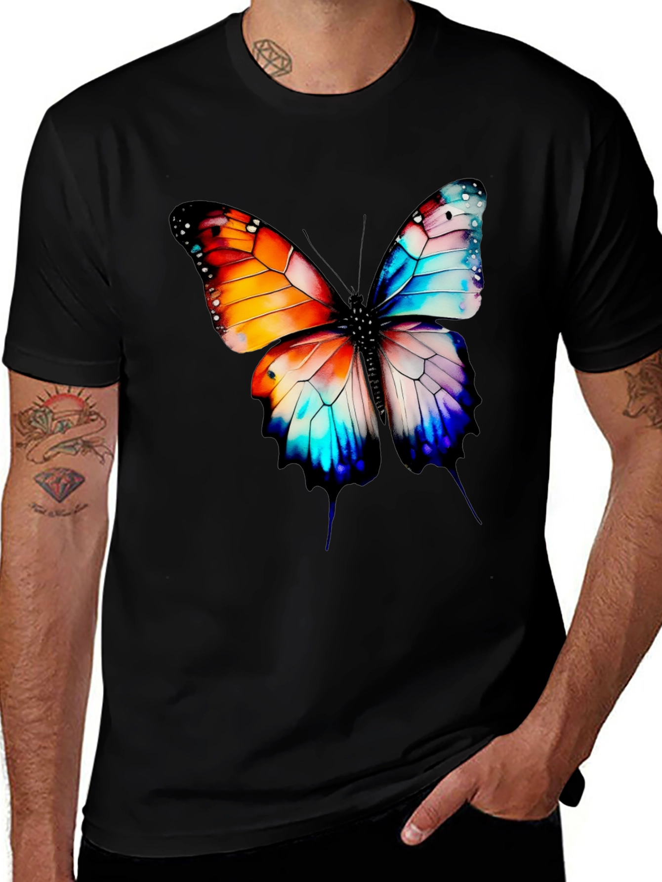 Butterfly Graphic Print Black T-Shirt