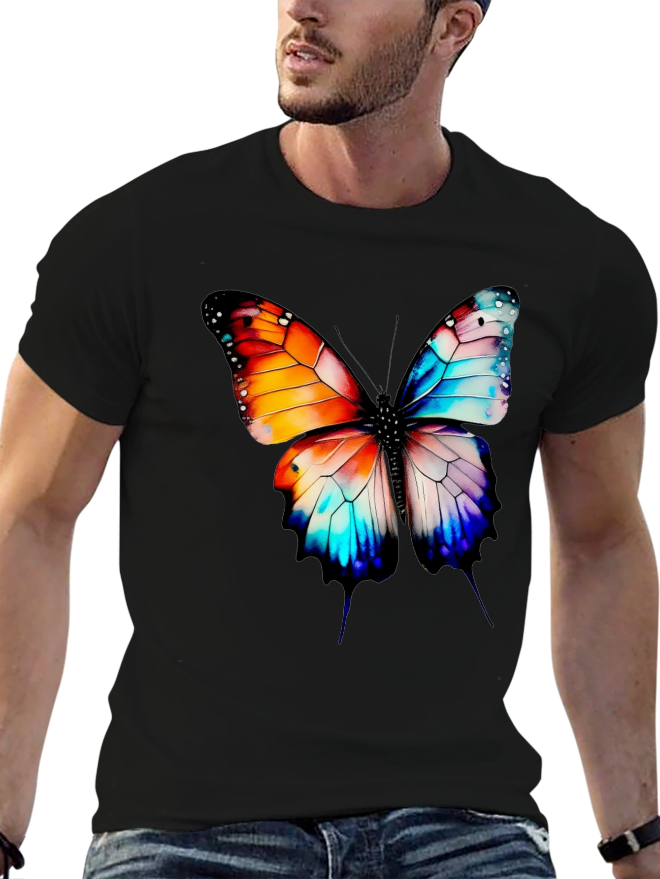 Butterfly Graphic Print Black T-Shirt