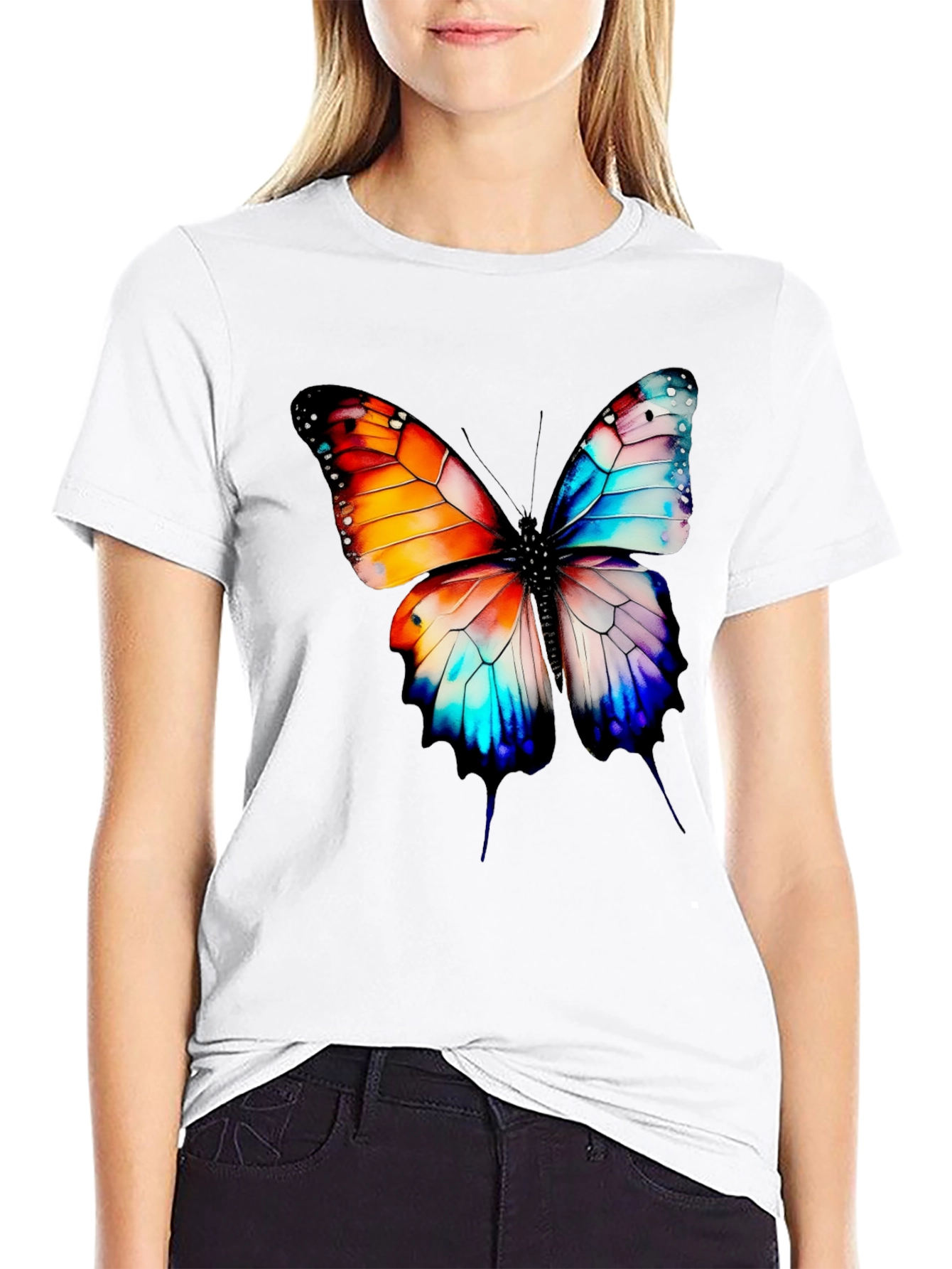 Butterfly Graphic Print Black T-Shirt