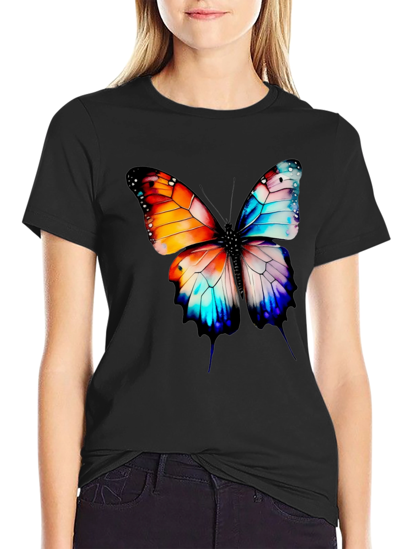 Butterfly Graphic Print Black T-Shirt
