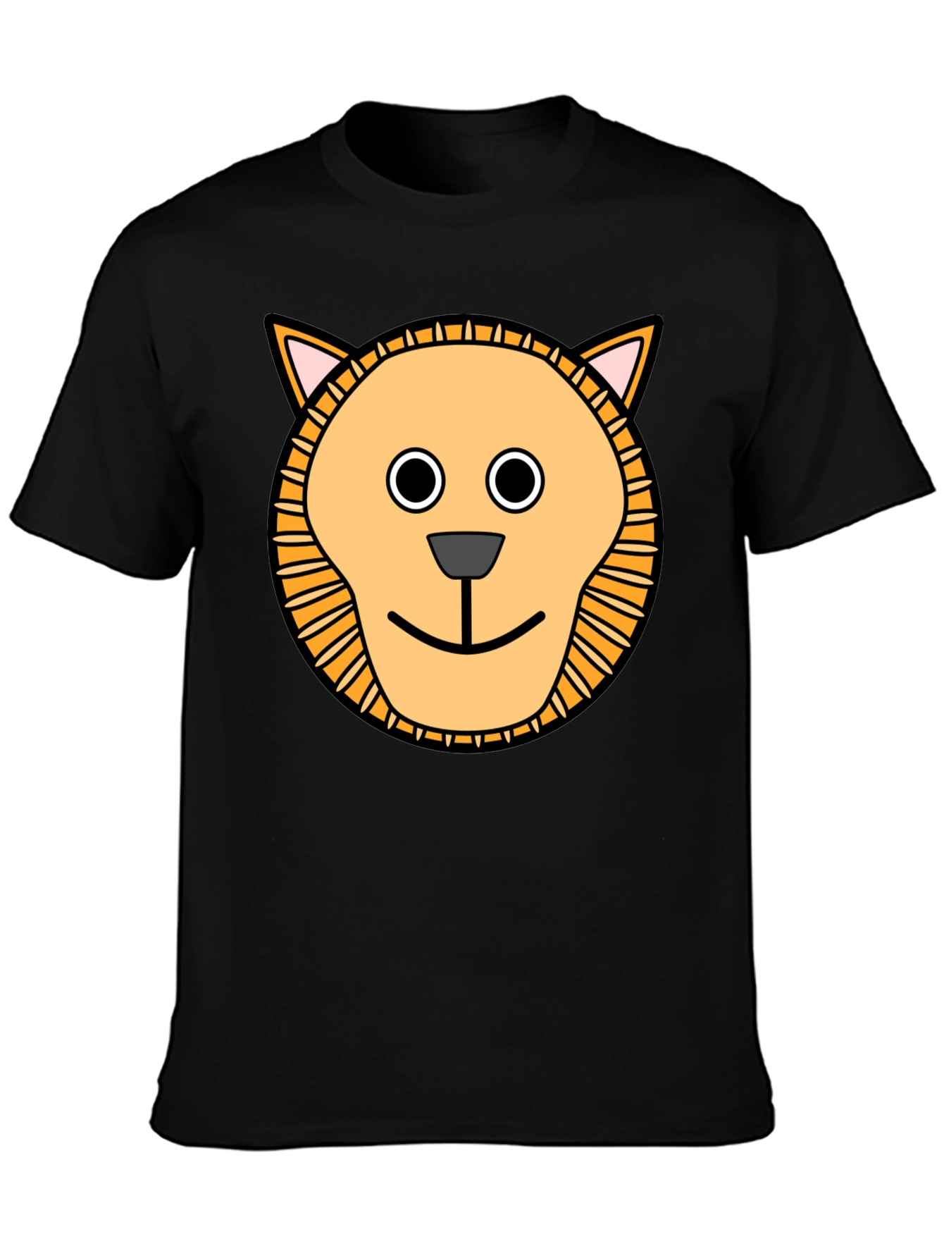 Cute Cartoon Lion Graphic T-Shirt - Black