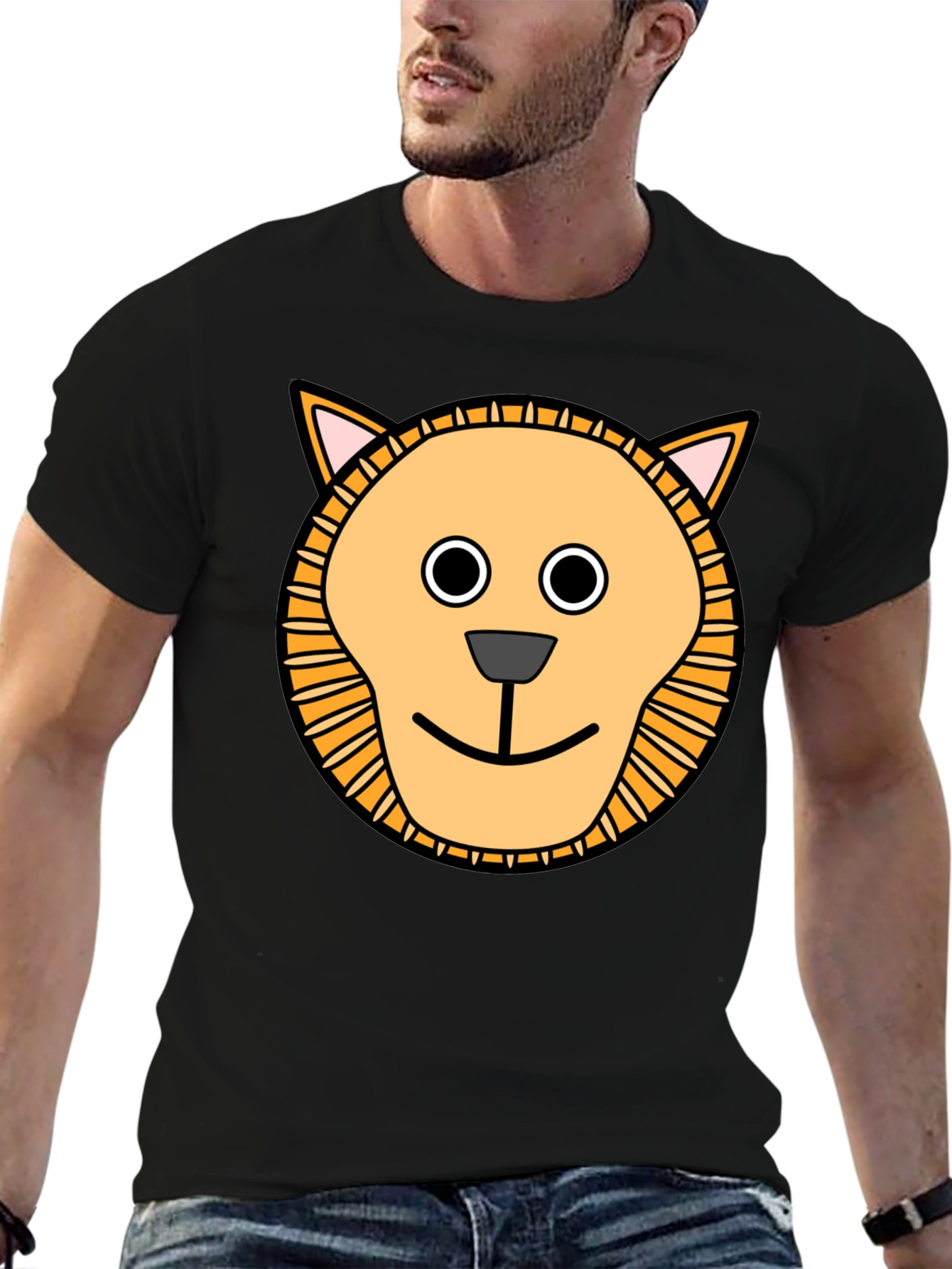 Cute Cartoon Lion Graphic T-Shirt - Black