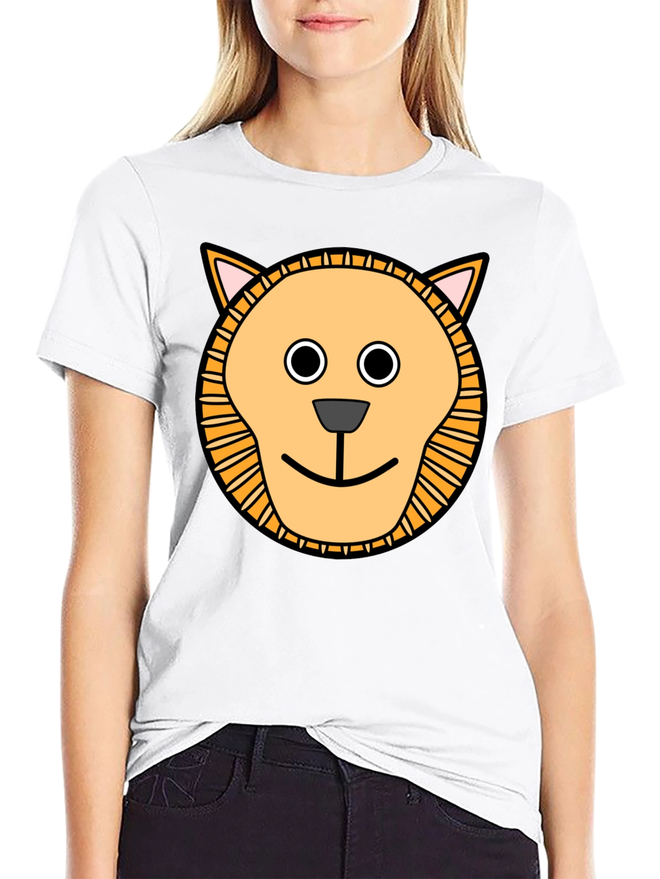 Cute Cartoon Lion Graphic T-Shirt - Black