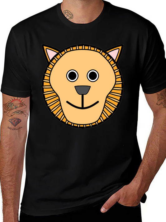 Cute Cartoon Lion Graphic T-Shirt - Black