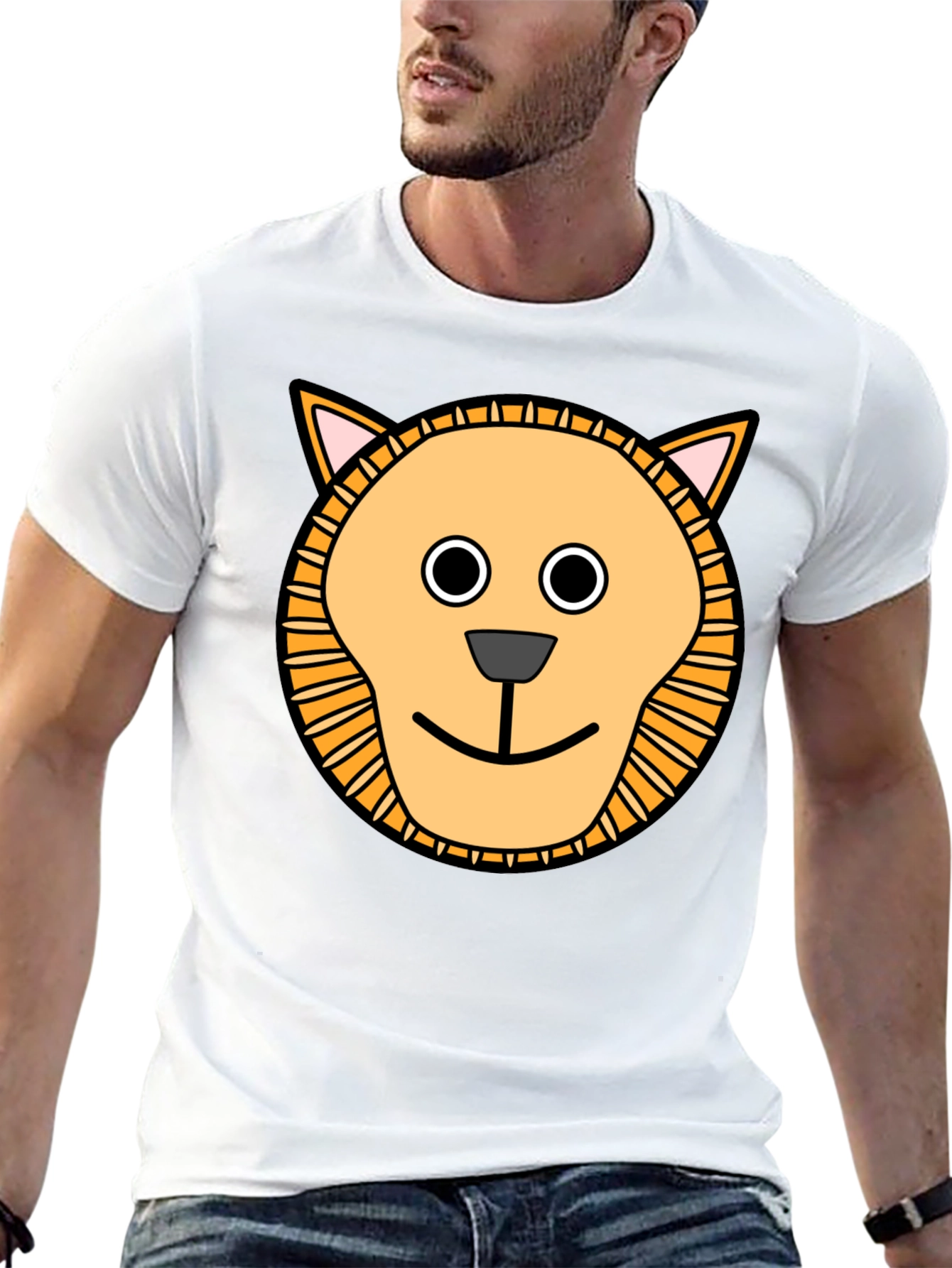 Cute Cartoon Lion Graphic T-Shirt - Black
