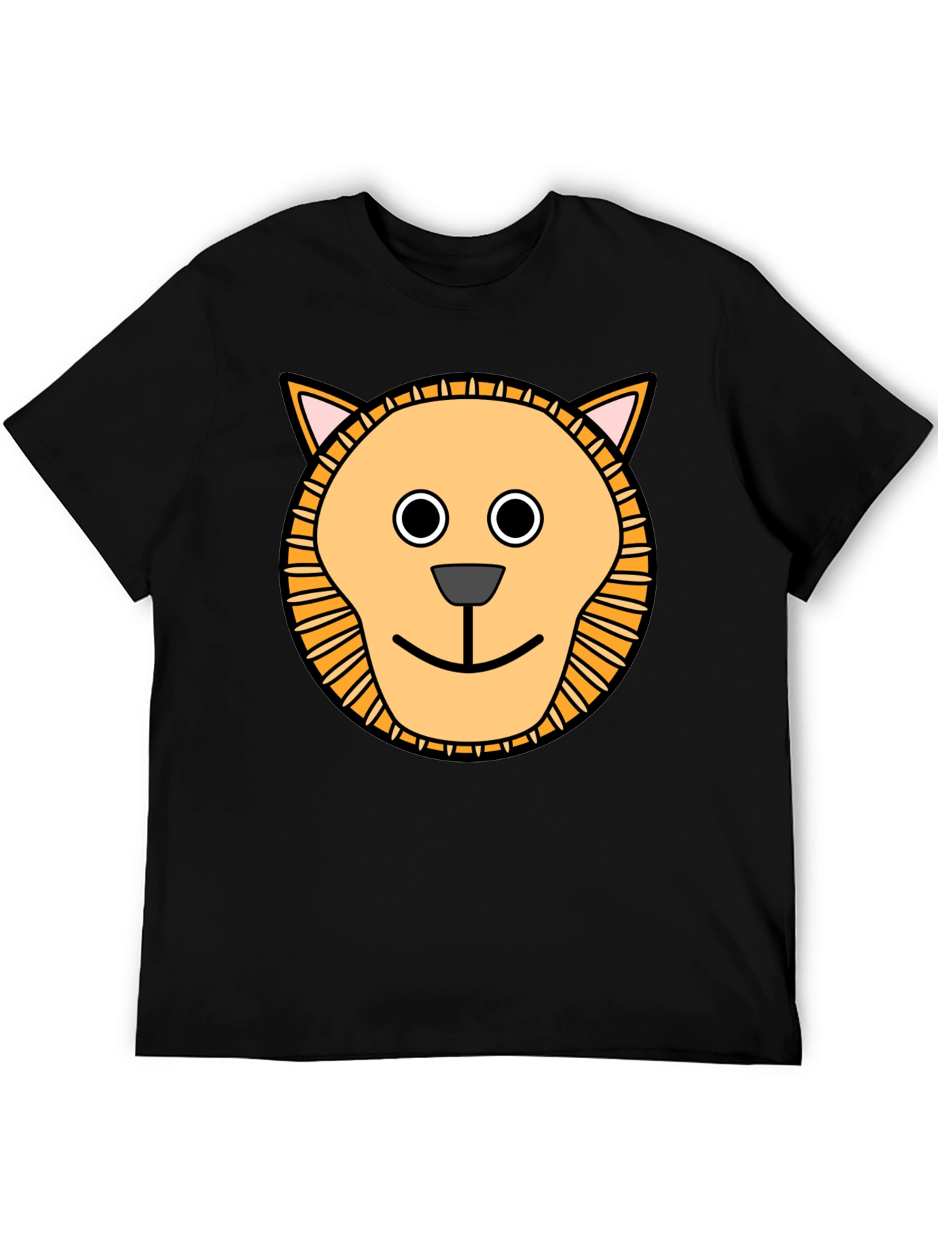 Cute Cartoon Lion Graphic T-Shirt - Black