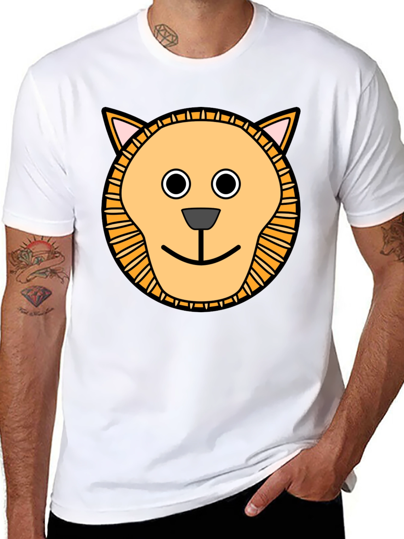 Cute Cartoon Lion Graphic T-Shirt - Black