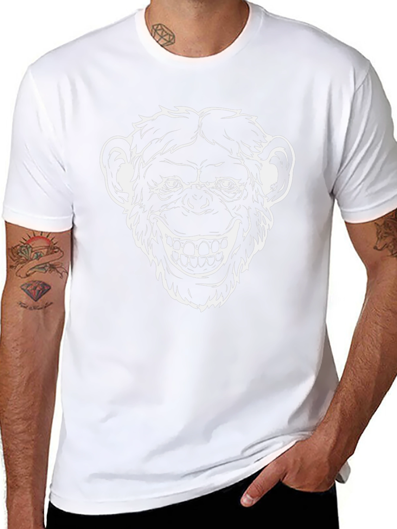 Mens Black Graphic Tee - Creepy Monkey Face