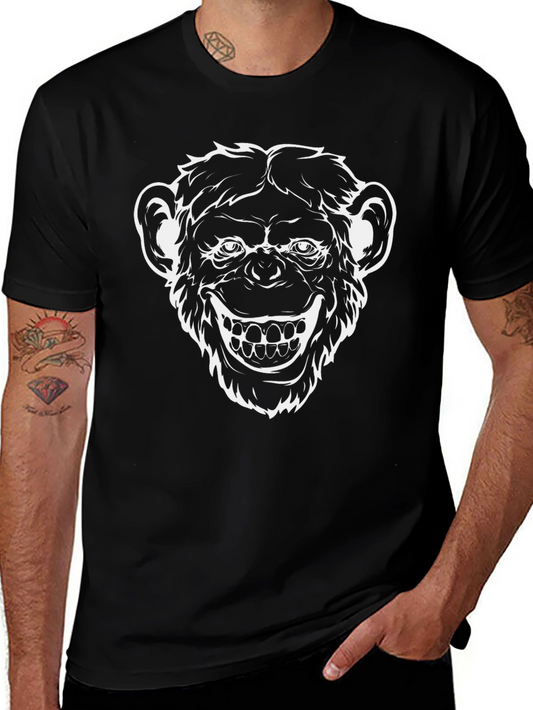 Mens Black Graphic Tee - Creepy Monkey Face