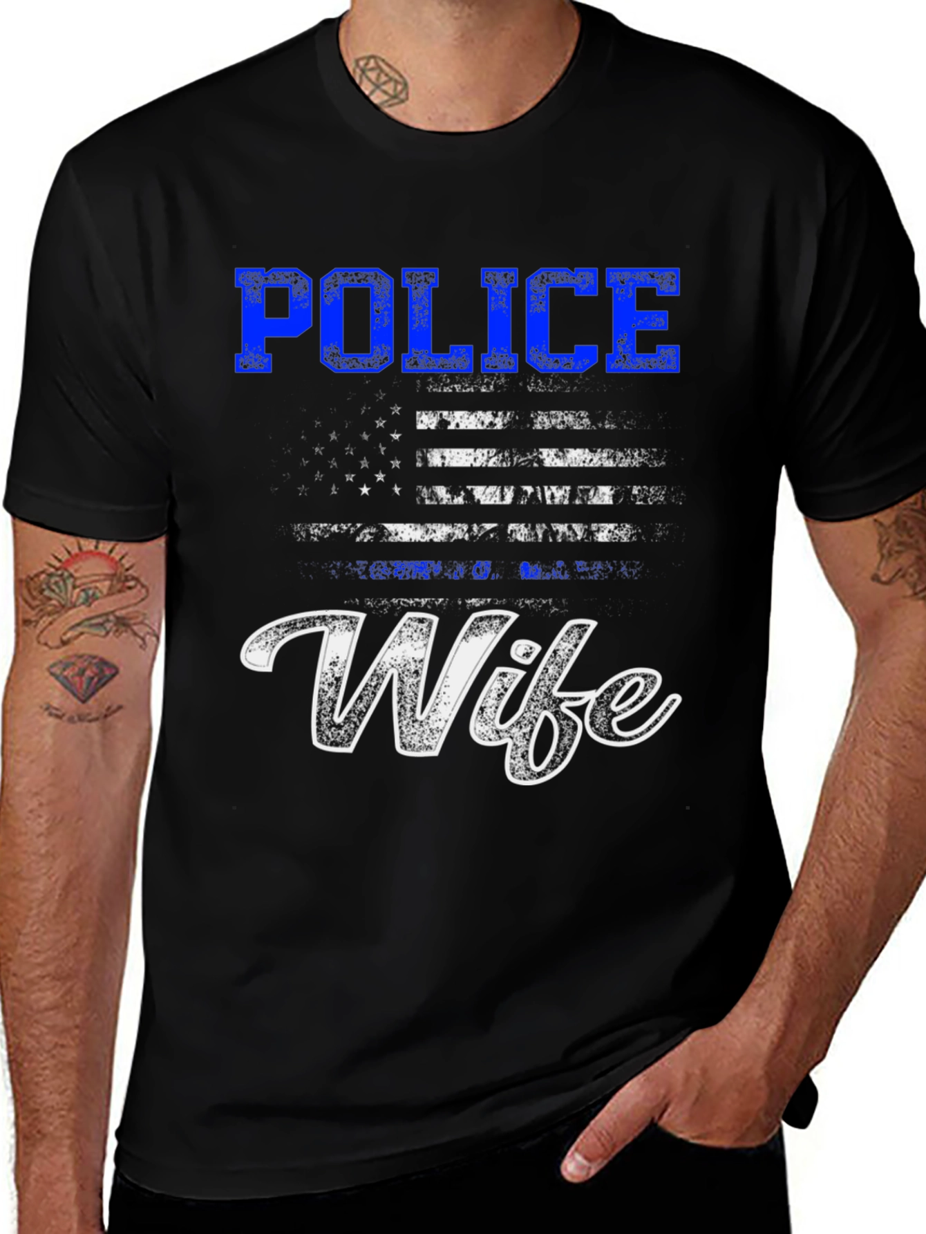 Police Wife T-Shirt - American Flag Design