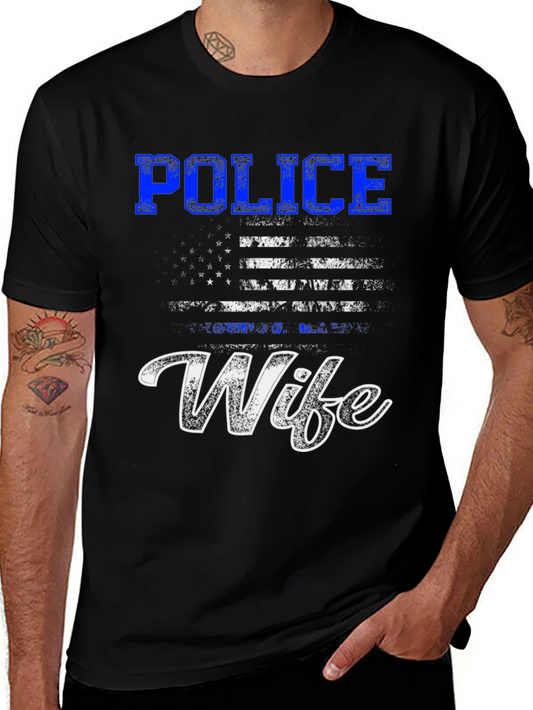 Police Wife T-Shirt - American Flag Design