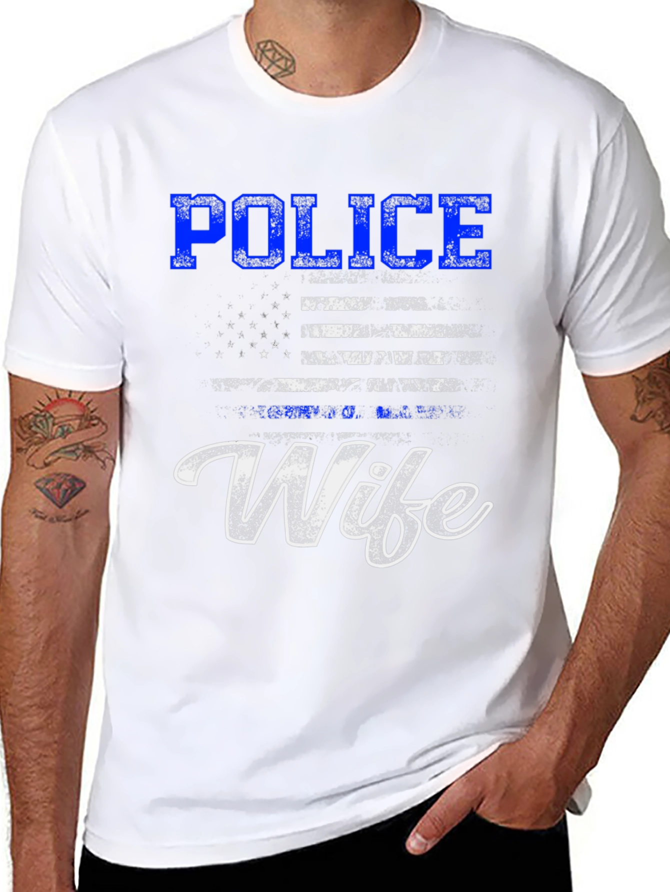 Police Wife T-Shirt - American Flag Design