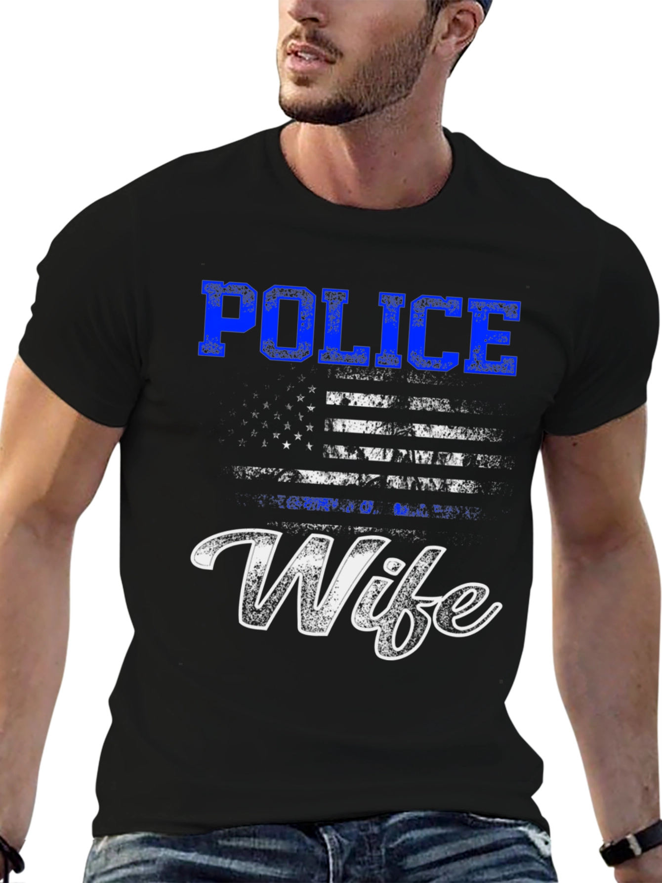 Police Wife T-Shirt - American Flag Design