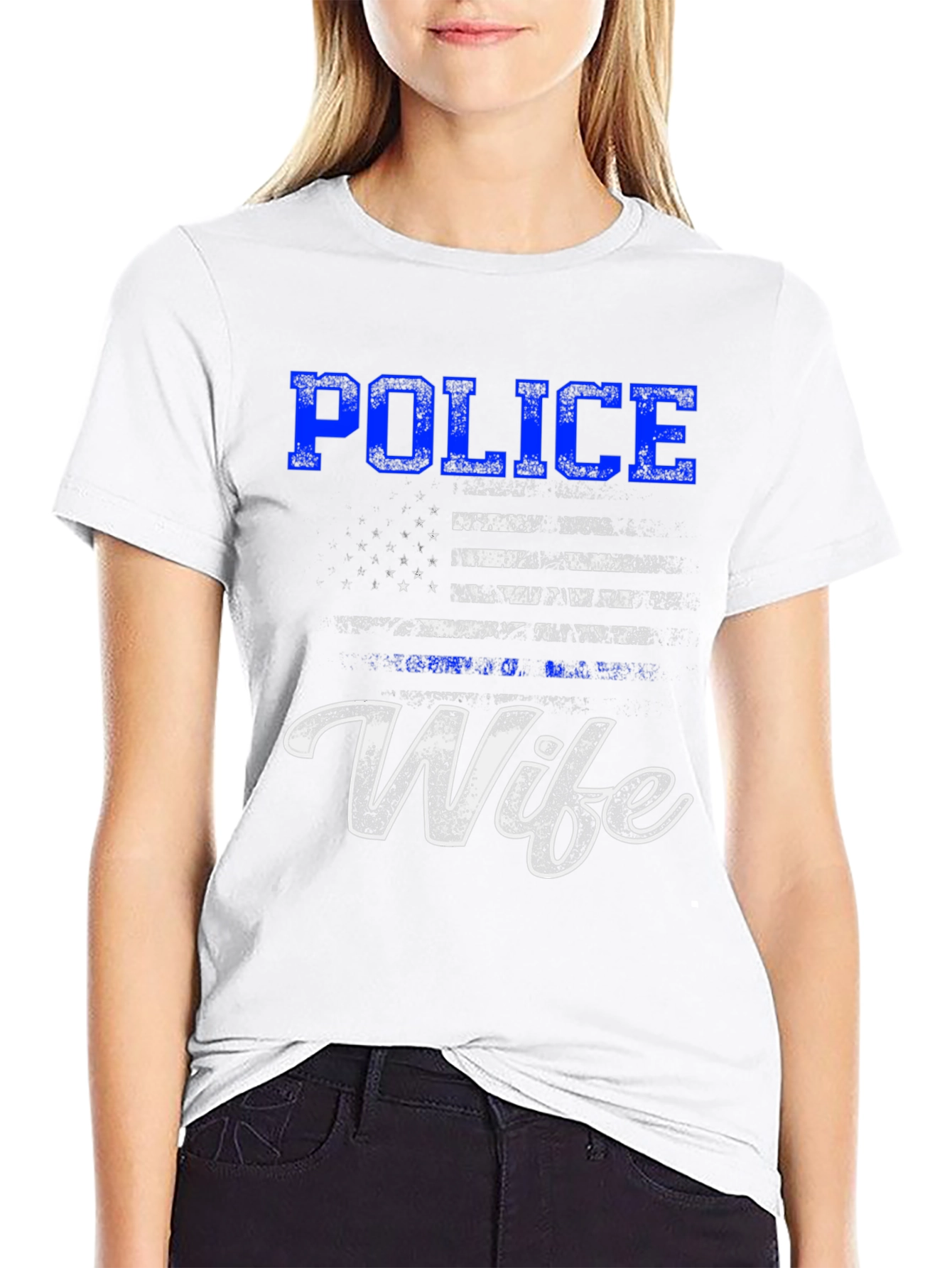 Police Wife T-Shirt - American Flag Design