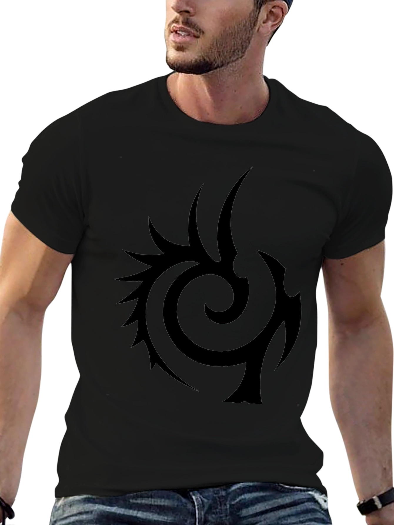 Mens Black T-Shirt with Tribal Design