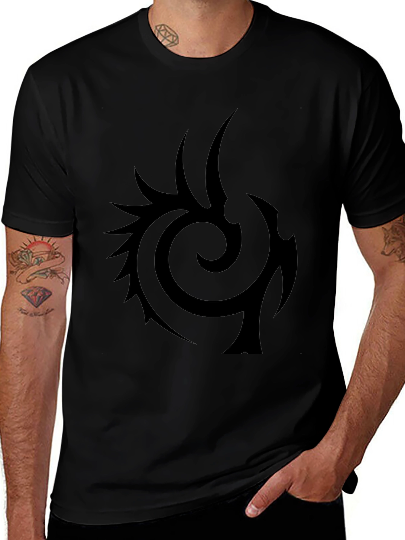 Mens Black T-Shirt with Tribal Design