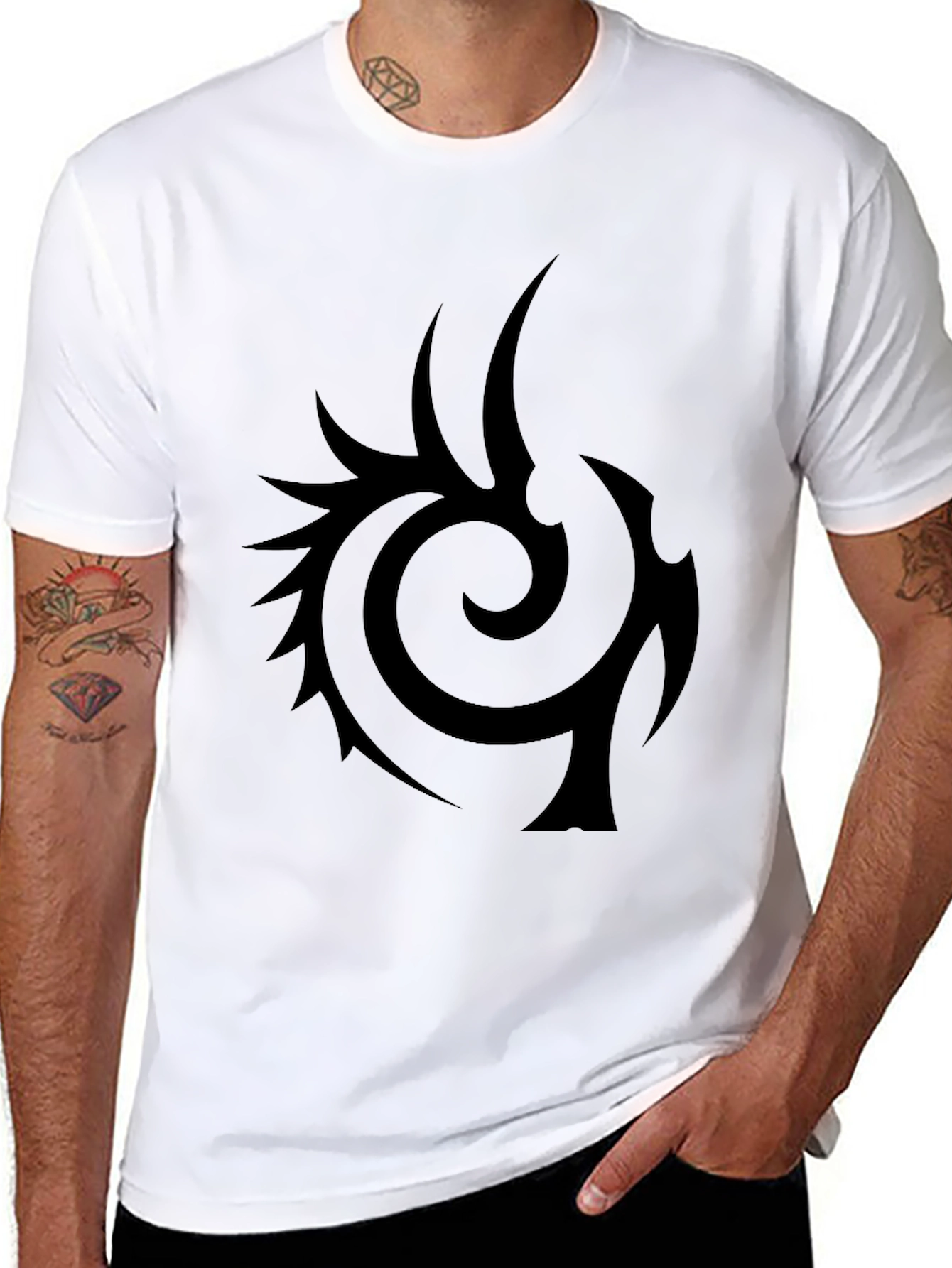 Mens Black T-Shirt with Tribal Design