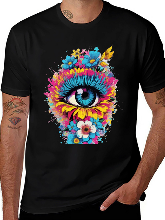 Eye See You Floral Graphic Tee - Stylish Mens T-Shirt
