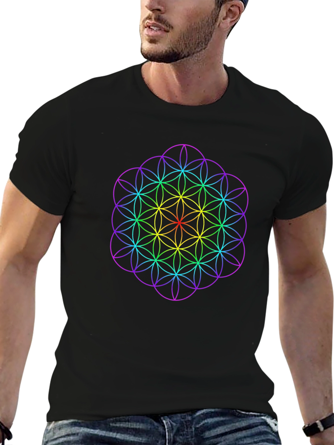 Rainbow Flower of Life Graphic Tee