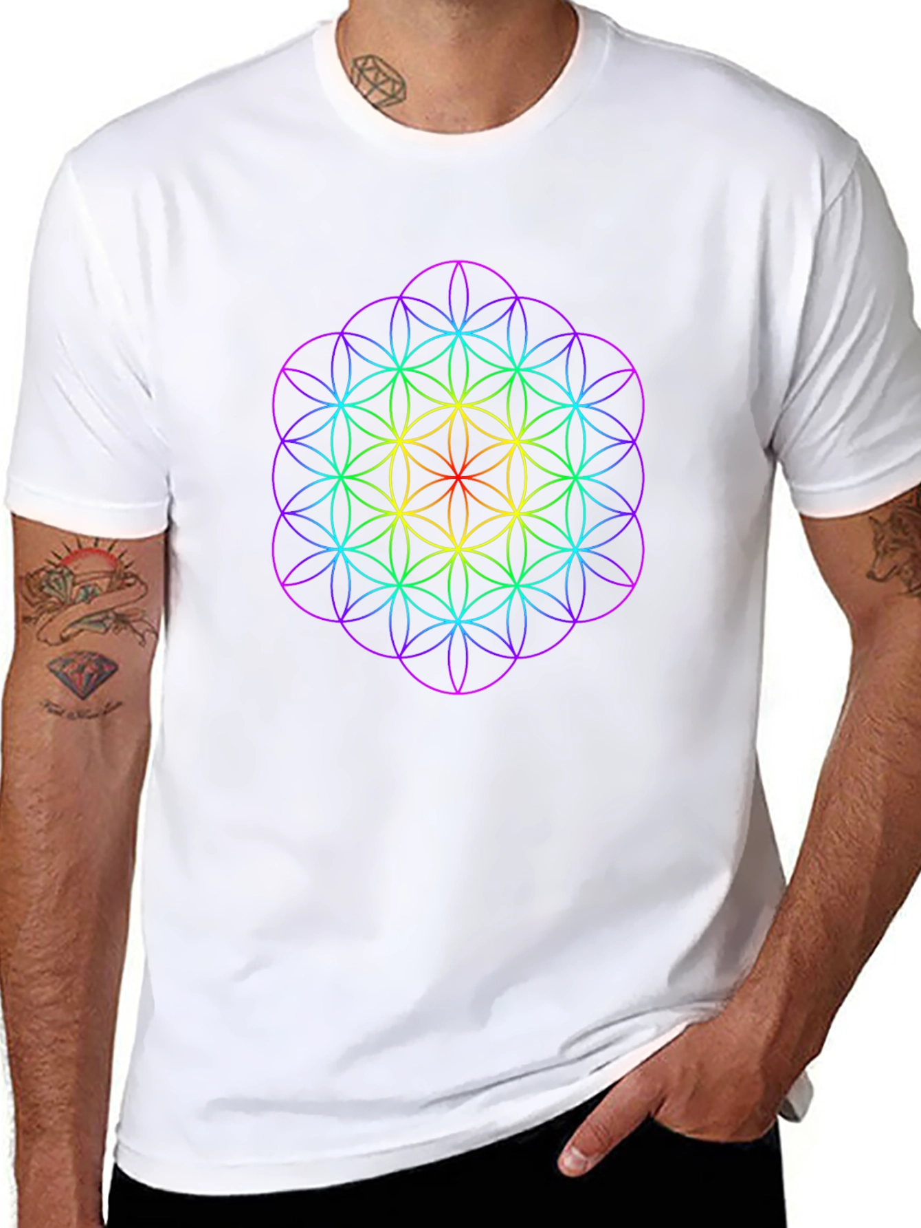 Rainbow Flower of Life Graphic Tee
