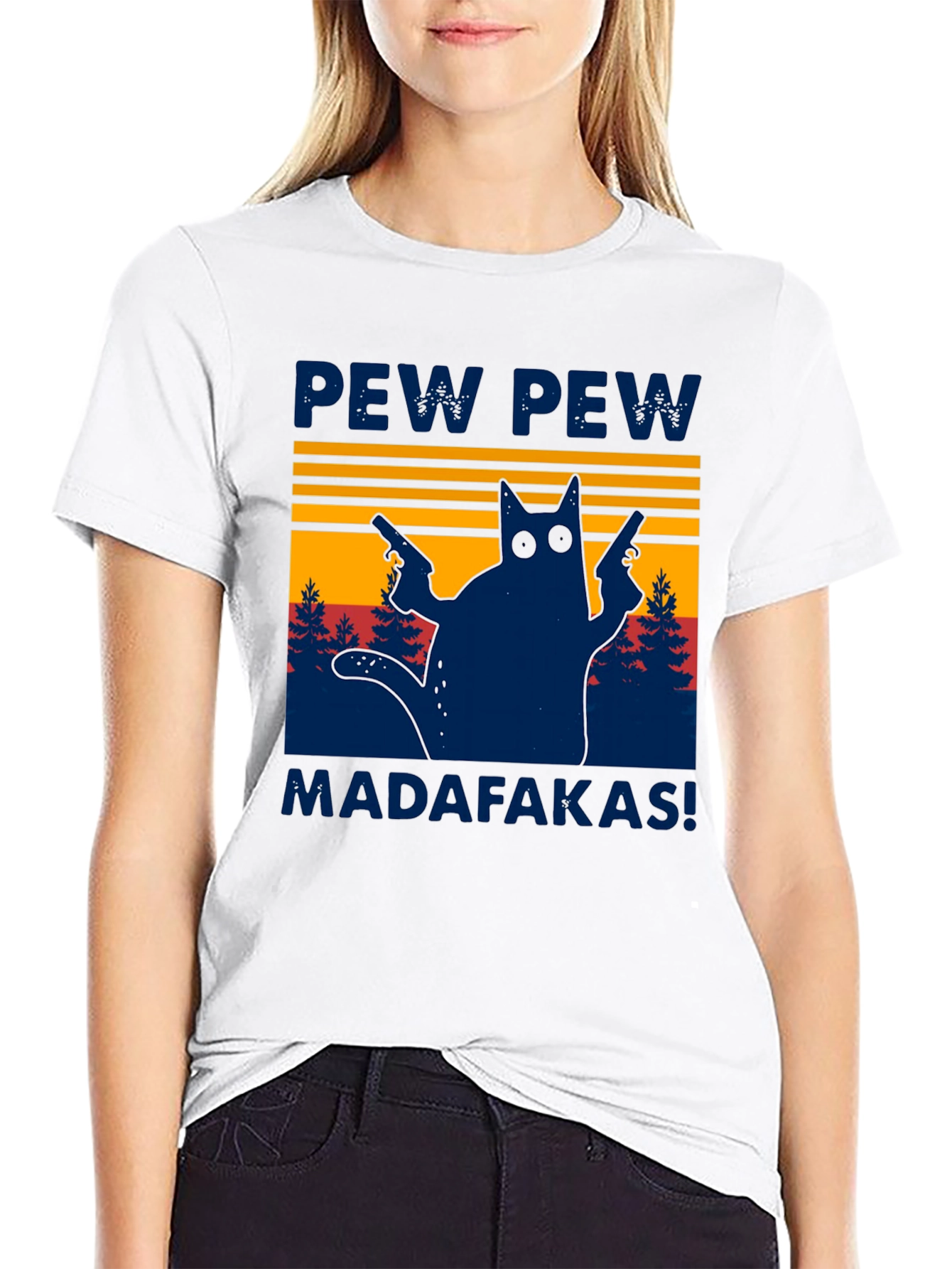Pew Pew Madafakas Cat Graphic T-Shirt