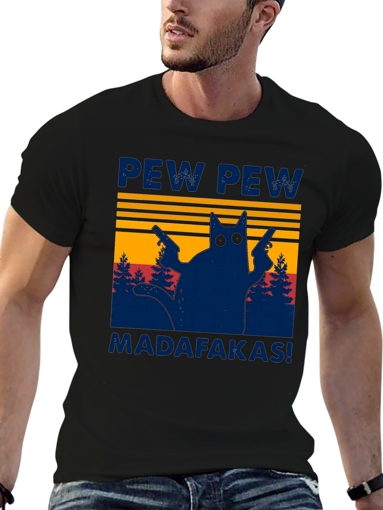 Pew Pew Madafakas Cat Graphic T-Shirt