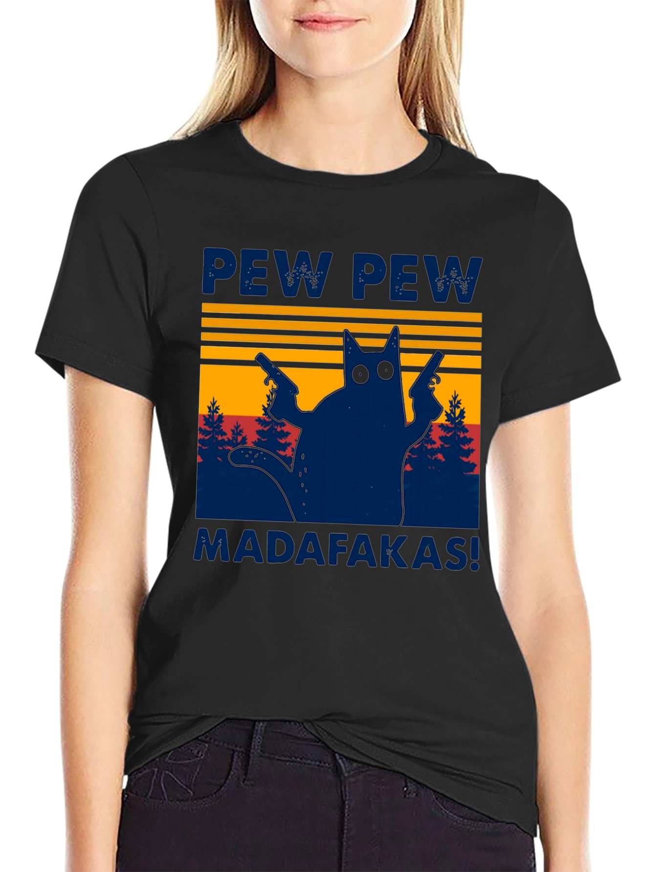 Pew Pew Madafakas Cat Graphic T-Shirt