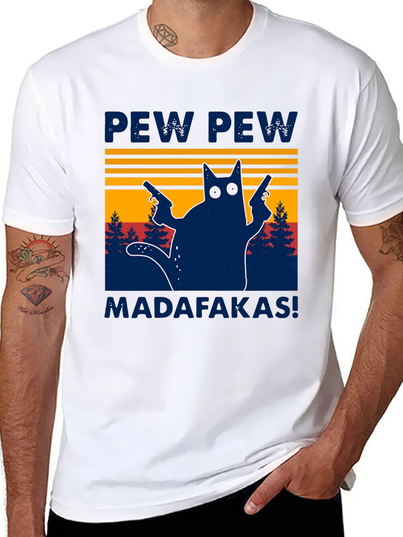 Pew Pew Madafakas Cat Graphic T-Shirt