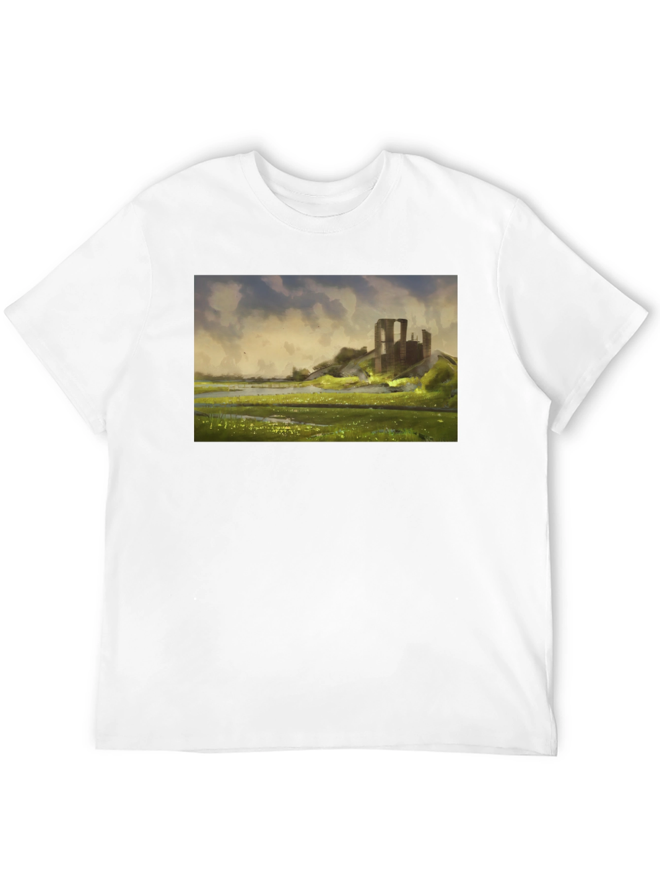 Ruin Landscape Graphic Tee - Black Casual T-Shirt