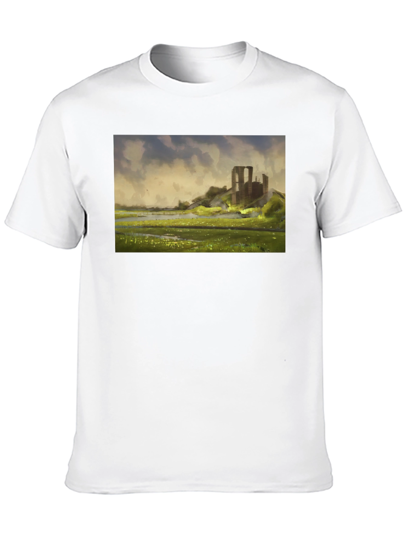 Ruin Landscape Graphic Tee - Black Casual T-Shirt