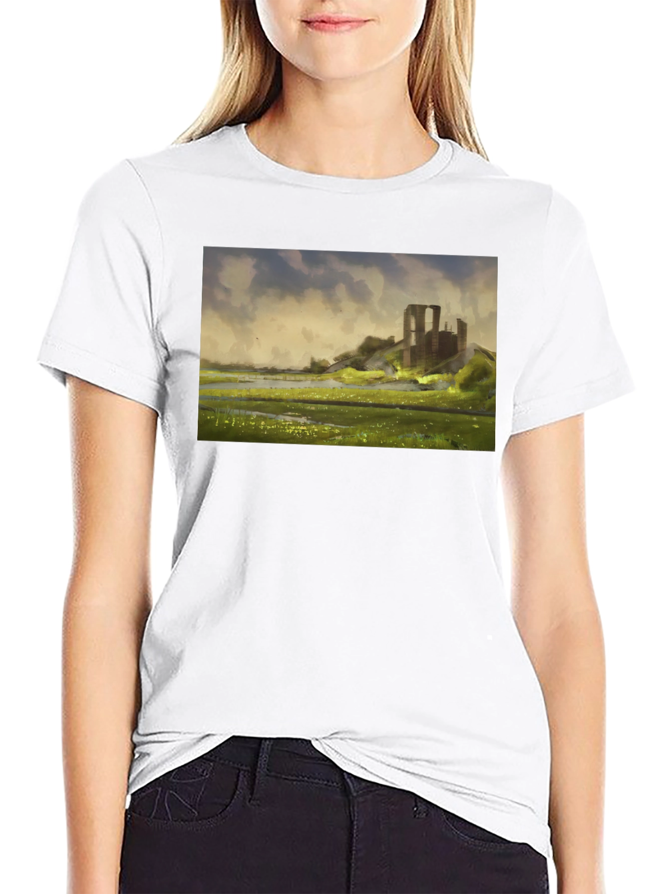 Ruin Landscape Graphic Tee - Black Casual T-Shirt