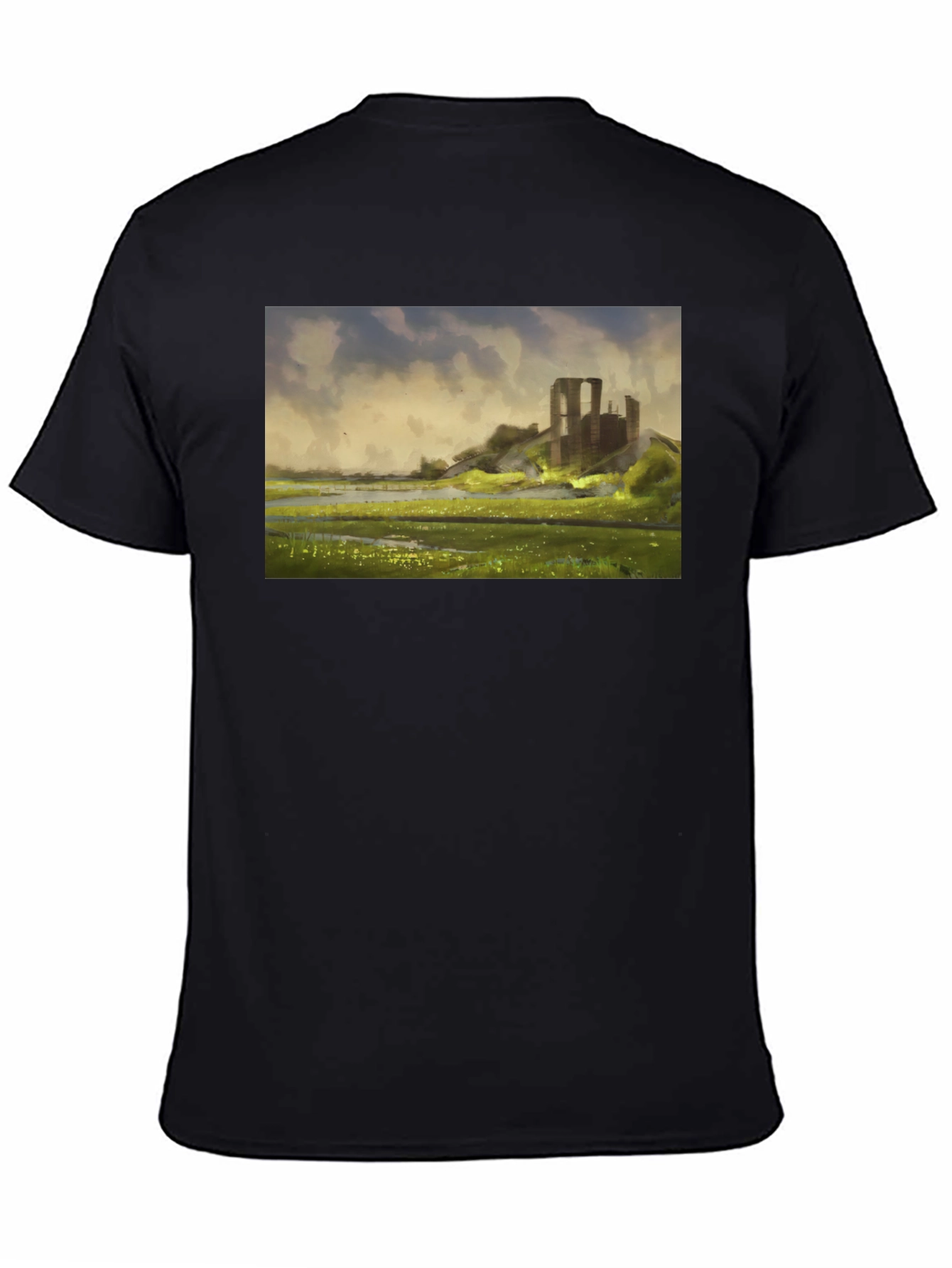 Ruin Landscape Graphic Tee - Black Casual T-Shirt