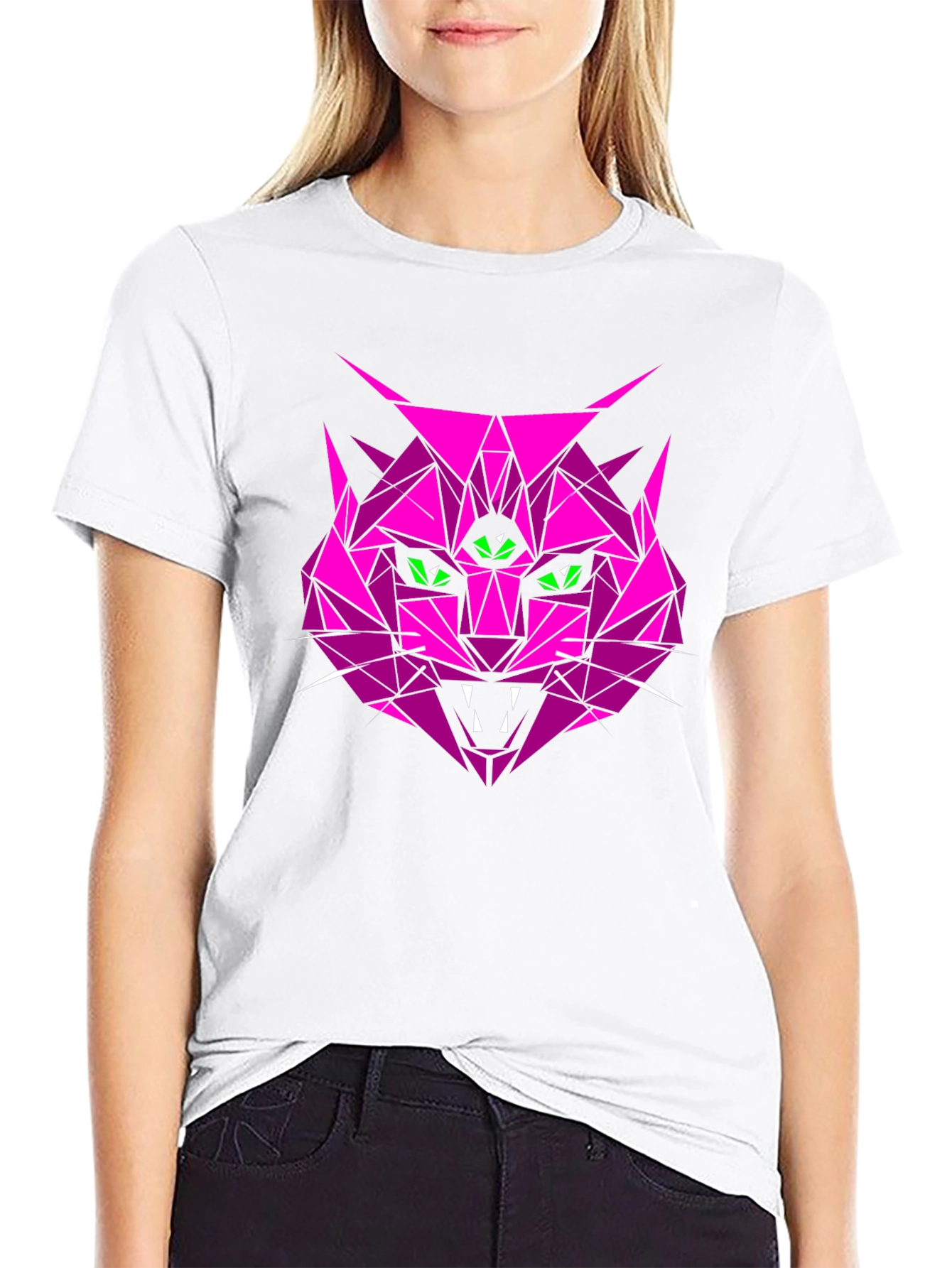 Geometric Pink Cat Graphic T-Shirt