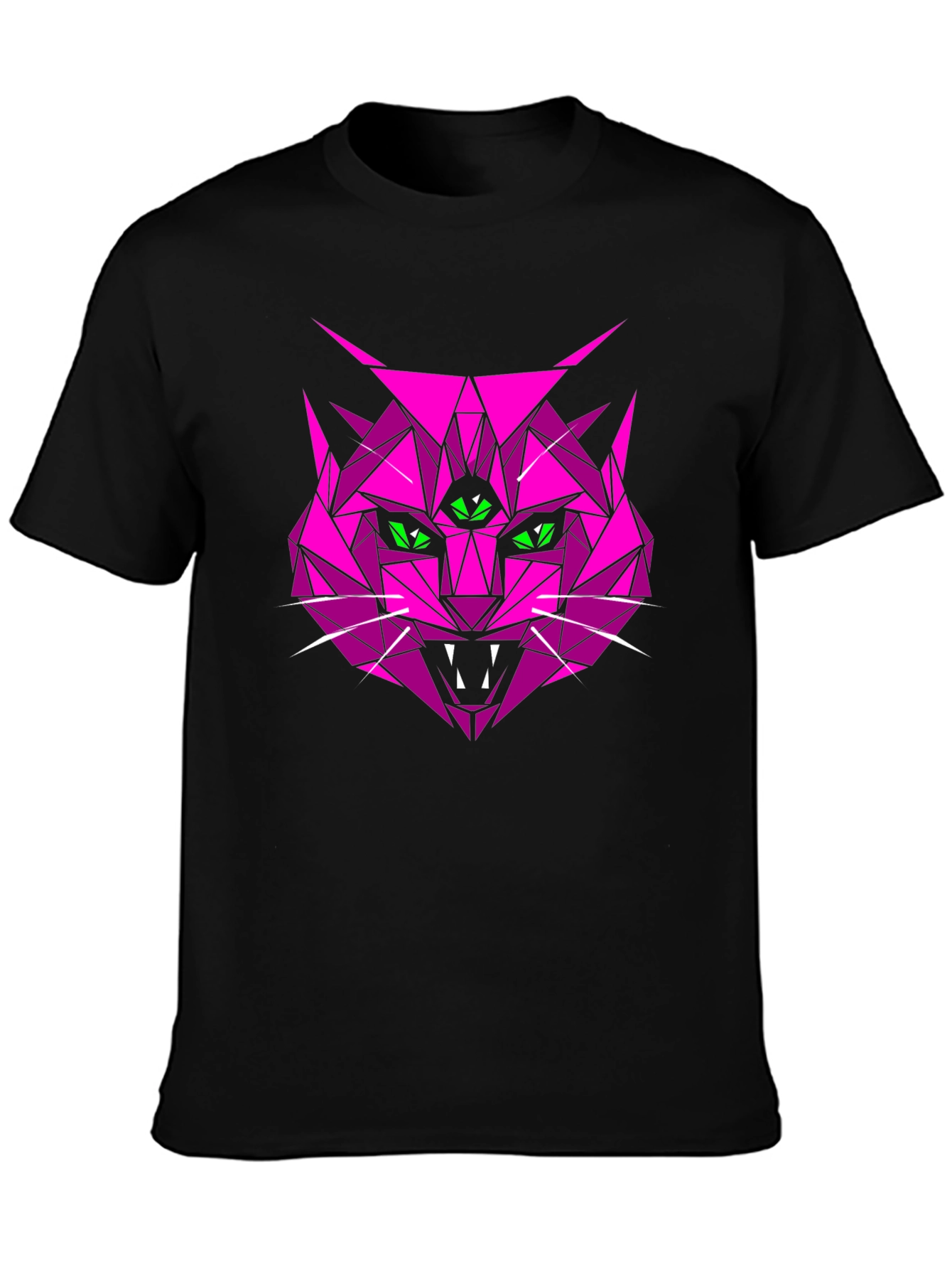 Geometric Pink Cat Graphic T-Shirt