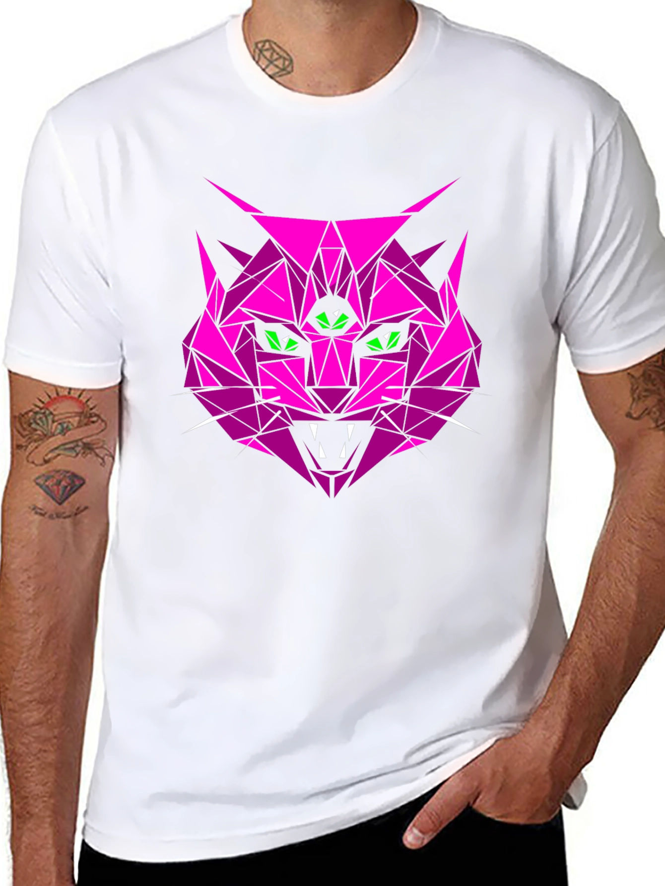 Geometric Pink Cat Graphic T-Shirt