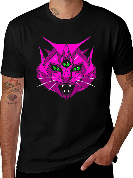 Geometric Pink Cat Graphic T-Shirt