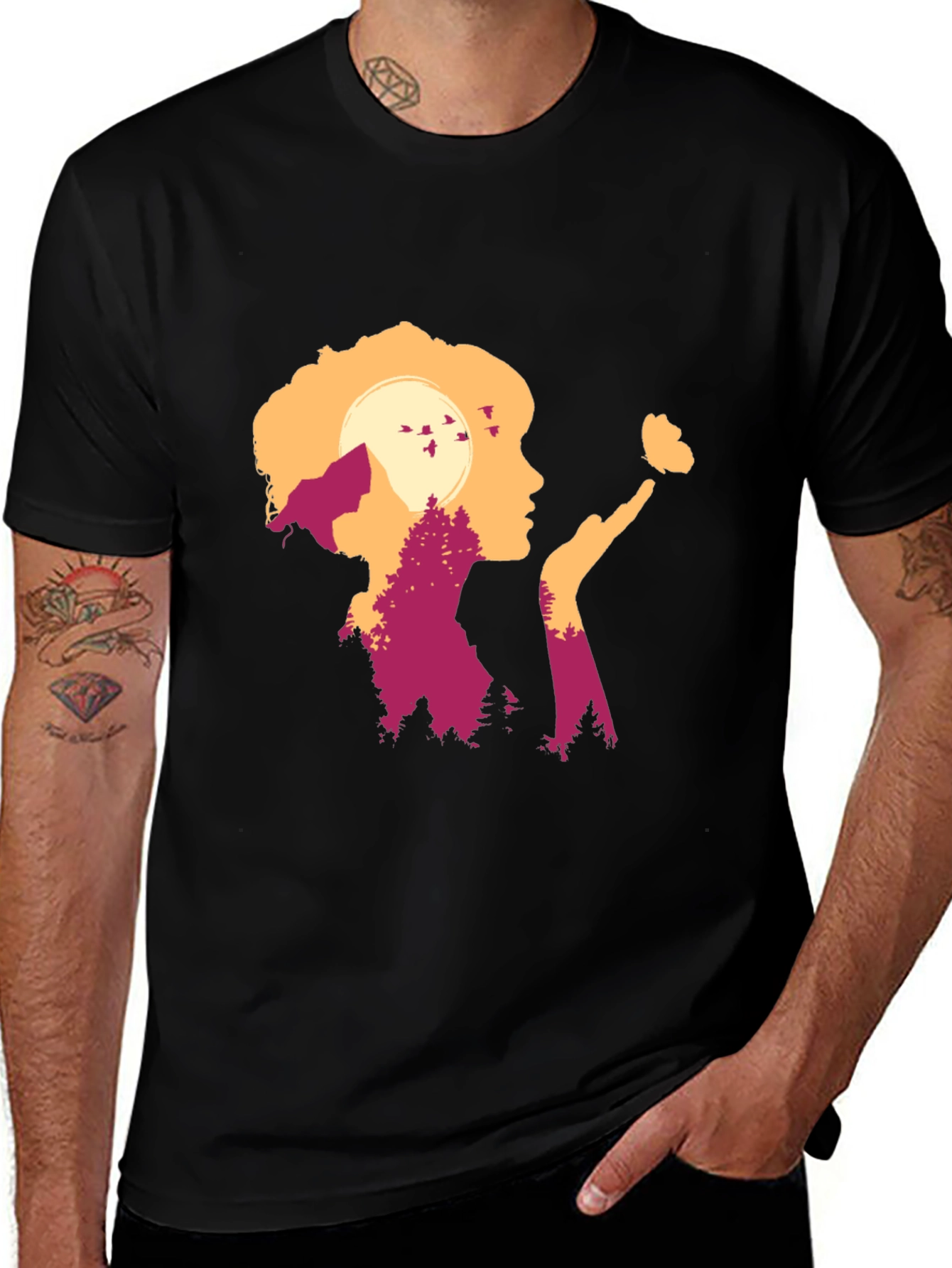 Nature Silhouette Graphic Tee - Black