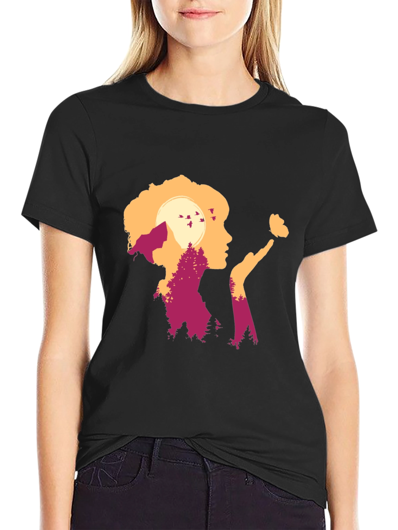 Nature Silhouette Graphic Tee - Black