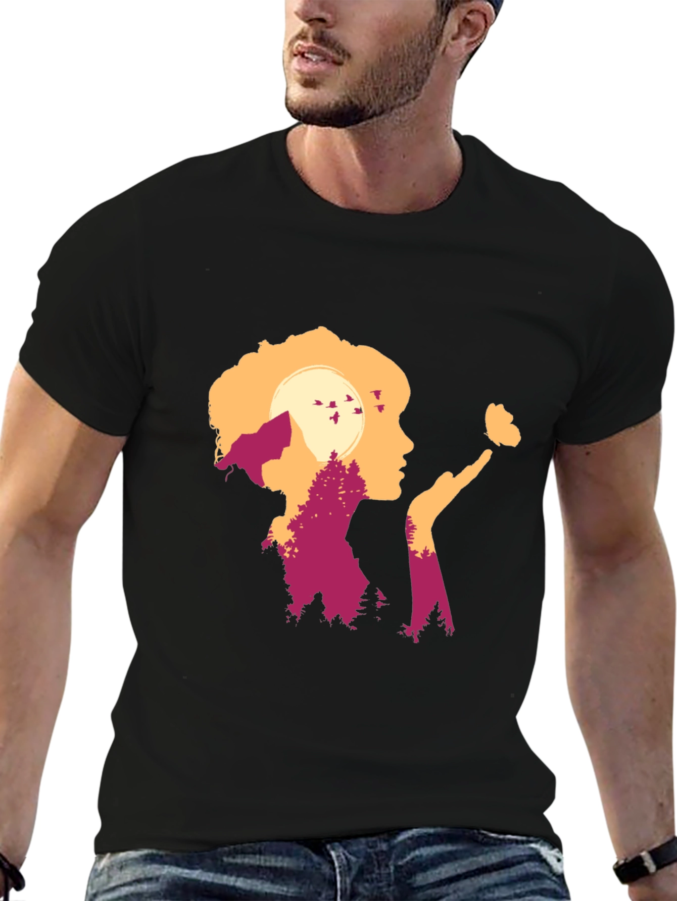 Nature Silhouette Graphic Tee - Black